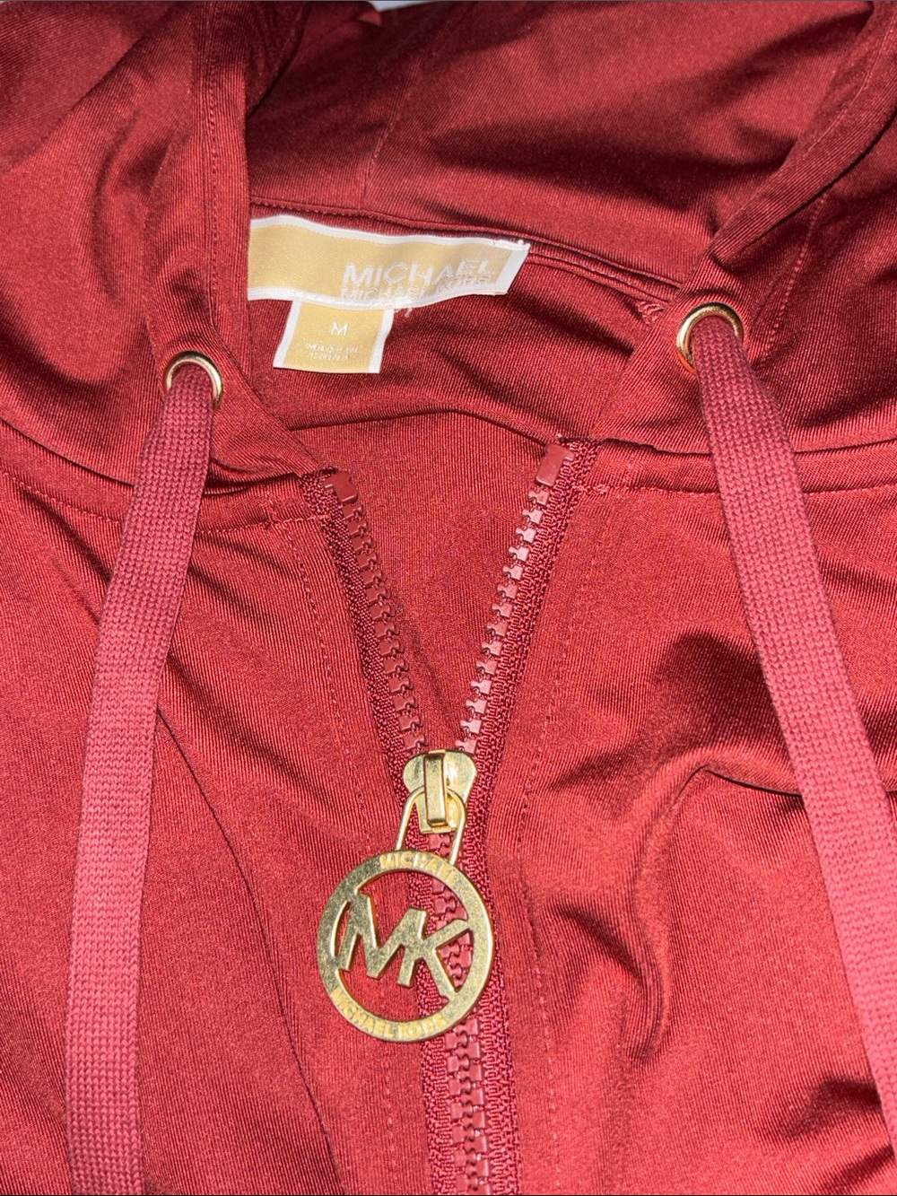 Michael Kors Burgundy Zip Hoodie with Gold MK Charm